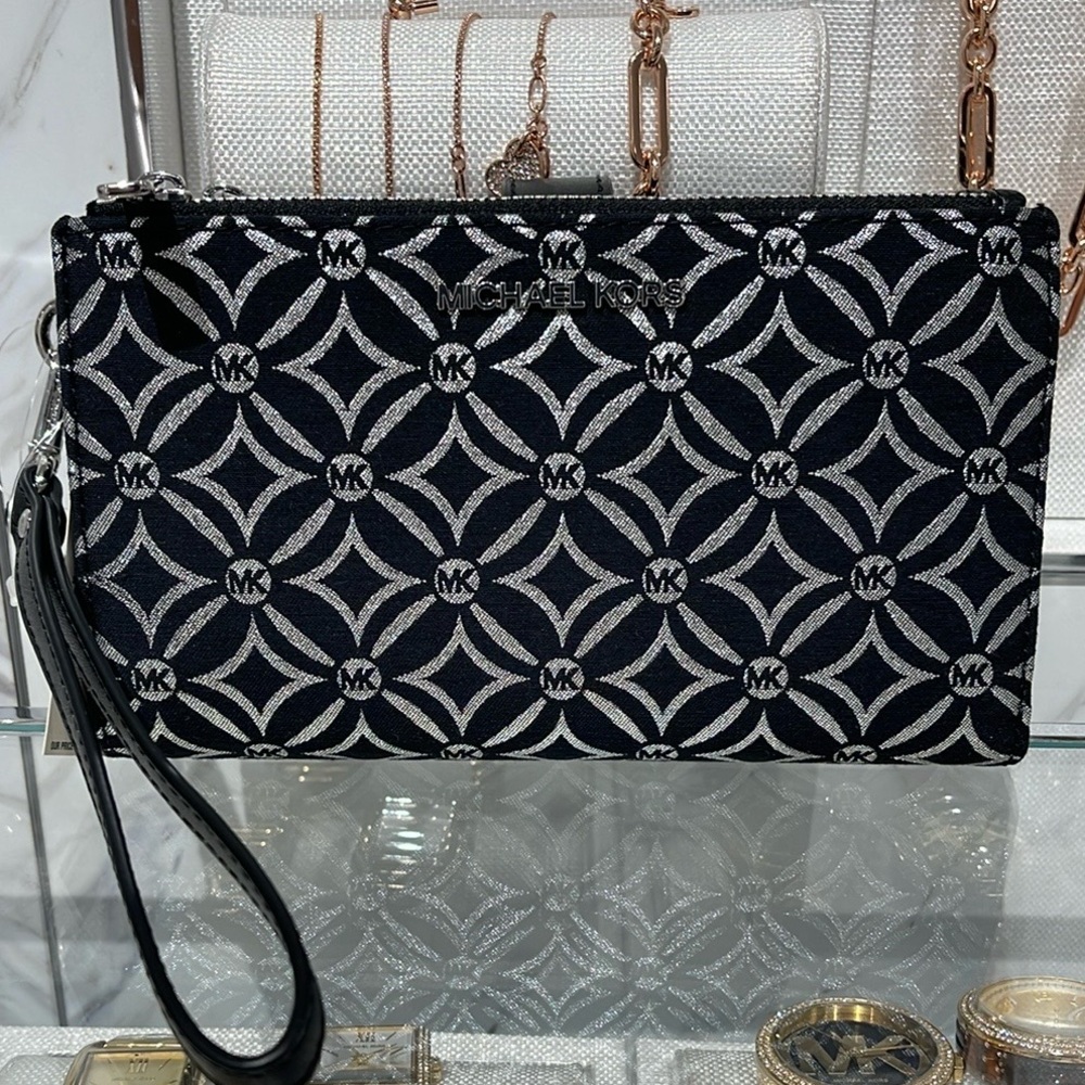 Michael Kors Jet Set Travel Large Double-Zip Wristlet-Wallet-PhoneHolder Black